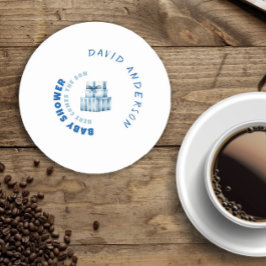 水色ブルーのミニマリスト赤ちゃんシャワーボーイ ラウンドペーパーコースター