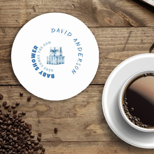 水色ブルーのミニマリスト赤ちゃんシャワーボーイ ラウンドペーパーコースター