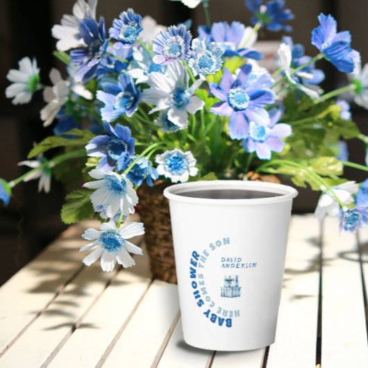 水色ブルーのミニマリスト赤ちゃんシャワーボーイ 紙コップ