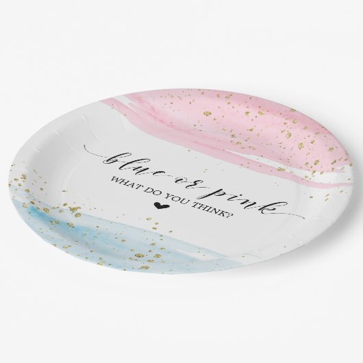 水色ブルーまたはピンクの性別の表示パーティー ペーパープレート (アングル)