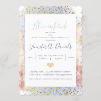 水色ブルーまたはピンクの性別の表示パーティー 招待状