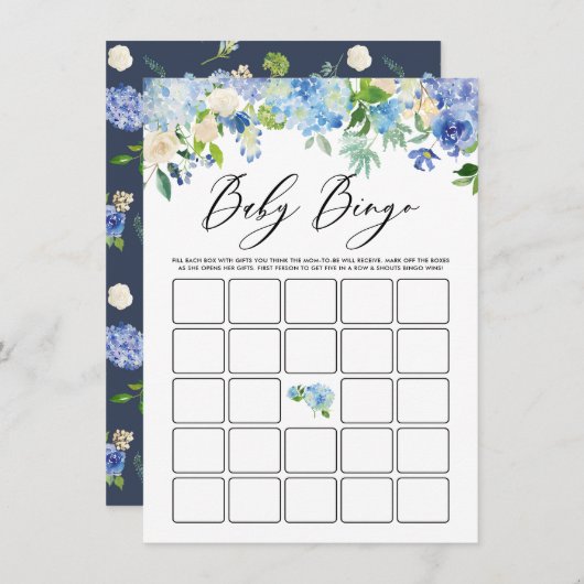 水色ブルーアジサイ赤ちゃんシャワービンゴゲーム エンクロージャーカード (正面/裏面)