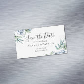 水色ブルーエレガントな結婚式の日付を保存 マグネット名刺 (インサイチュ)