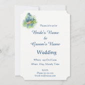 水色ブルーオウム熱帯結婚鳥 招待状 (裏面)