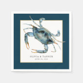 水色ブルーカニ沿岸結婚の スタンダードカクテルナプキン (正面)