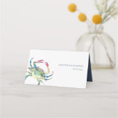 水色ブルーカニ沿岸結婚の プレイスカード (裏面)