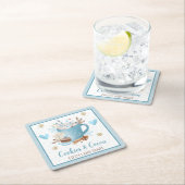 水色ブルークッキーとココアベビーシャワー スクエアペーパーコースター (インサイチュ)