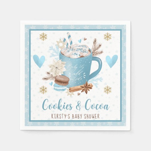水色ブルークッキーとココアベビーシャワー スタンダードカクテルナプキン (正面)
