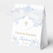 水色ブルークレスト男の赤ちゃんバプテスマ フェイバーボックス (正面サイド)