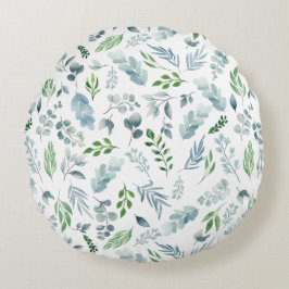 水色ブルーグリーン植物性ユーカリ葉 ラウンドクッション