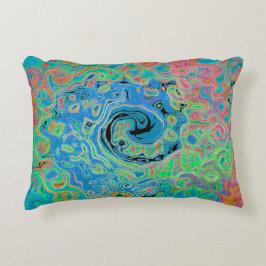 水色ブルーグルービー抽象芸術レトロ液スワール アクセントクッション