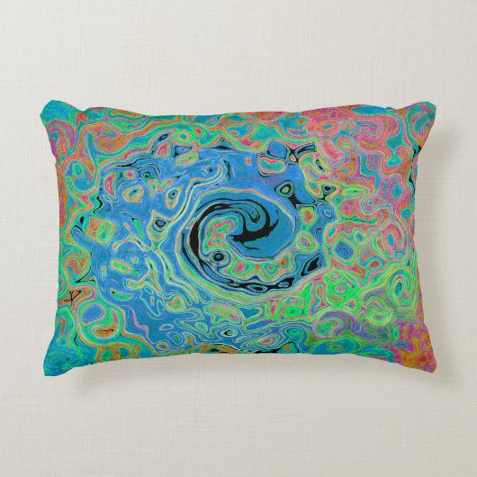 水色ブルーグルービー抽象芸術レトロ液スワール アクセントクッション (正面)