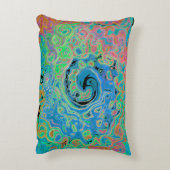 水色ブルーグルービー抽象芸術レトロ液スワール アクセントクッション (裏面(縦))