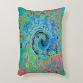 水色ブルーグルービー抽象芸術レトロ液スワール アクセントクッション (正面(垂直))