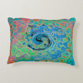 水色ブルーグルービー抽象芸術レトロ液スワール アクセントクッション (裏面)