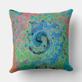 水色ブルーグルービー抽象芸術レトロ液スワール クッション (裏面)