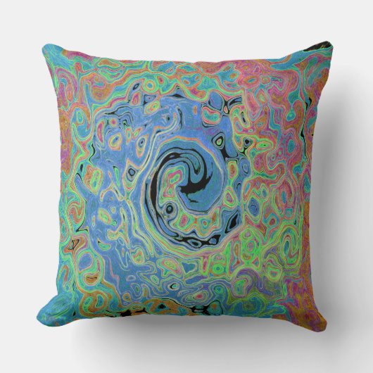 水色ブルーグルービー抽象芸術レトロ液スワール クッション (正面)
