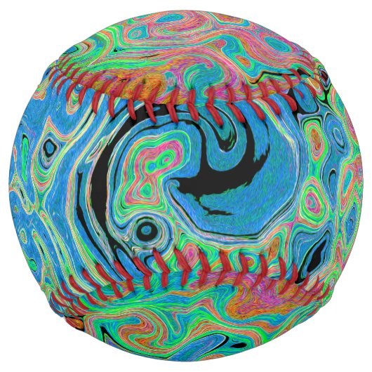水色ブルーグルービー抽象芸術レトロ液スワール ソフトボール (正面)