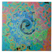 水色ブルーグルービー抽象芸術レトロ液スワール タイル (正面)