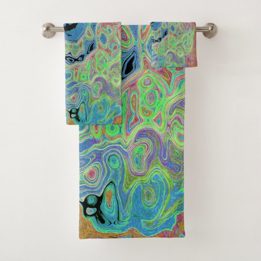 水色ブルーグルービー抽象芸術レトロ液スワール バスタオルセット (インサイチュ)