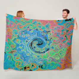 水色ブルーグルービー抽象芸術レトロ液スワール フリースブランケット