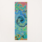 水色ブルーグルービー抽象芸術レトロ液スワール ヨガマット (正面)