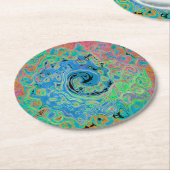 水色ブルーグルービー抽象芸術レトロ液スワール ラウンドペーパーコースター (アングル)