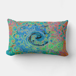 水色ブルーグルービー抽象芸術レトロ液スワール ランバークッション