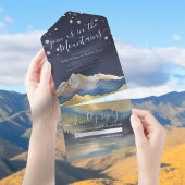 水色ブルーゴールドフォイル山々ウェディングRSVP オールインワン招待状