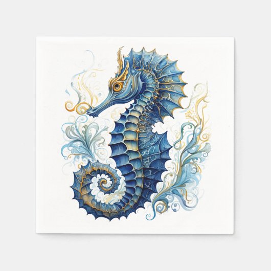 水色ブルーシーホースデザイン スタンダードカクテルナプキン (正面)