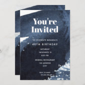 水色ブルースプラッシュはっきりしたタイポグラフィ誕生日 招待状 (正面/裏面)