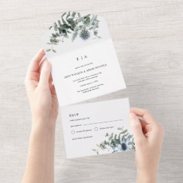 水色ブルーティスルユーカリ結婚ス オールインワン招待状