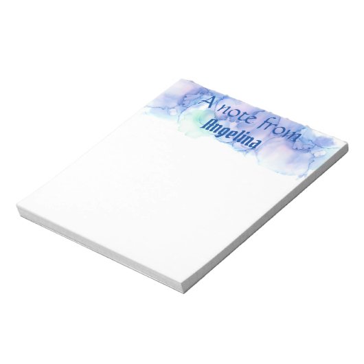 水色ブルーティール(緑がかった色)グリーンスプラッシュホワイトレター ノートパッド (回転)