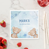 水色ブルーテディベアの子供 スタンダードランチョンナプキン (インサイチュ)