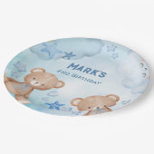 水色ブルーテディベアの子供 ペーパープレート (アングル)