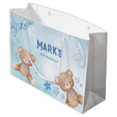 水色ブルーテディベアの子供 ラージペーパーバッグ (裏面アングル)