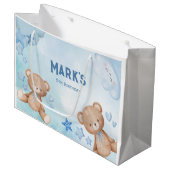 水色ブルーテディベアの子供 ラージペーパーバッグ (正面アングル)