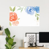 水色ブルーバラフレームの背景イラストレーション ポスター (ホームオフィス)