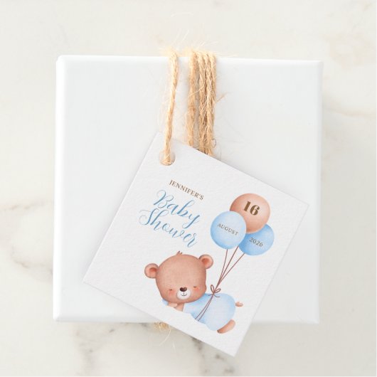 水色ブルーバルーンテディベア赤ちゃんシャワー フェイバータグ (インサイチュ)