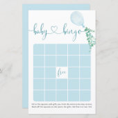 水色ブルーバルーンベビーシャワービンゴゲーム (正面/裏面)
