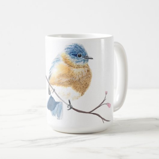 水色ブルーバードさくらんぼブロッサムコーヒーマグ コーヒーマグカップ (正面右)
