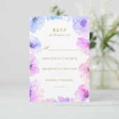 水色ブルーパープルフローラリースウェディングRsvp 出欠カード (スタンド正面)