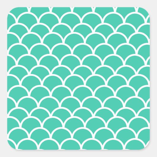 水色ブルーフィッシュスケールパターン スクエアシール (正面)