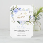 水色ブルーフローラフレーム金ゴールドクロスミバウティゾ 招待状 (スタンド正面)