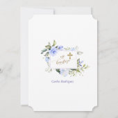 水色ブルーフローラフレーム金ゴールドクロスミバウティゾ 招待状 (裏面)