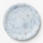 水色ブルーフローラミニマル結婚リスト ペーパープレート (正面)