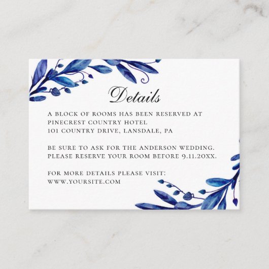 水色ブルーフローラ冬の結婚式詳細 エンクロージャーカード (正面)