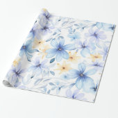 水色ブルーフローラ ラッピングペーパー (アンロールド)