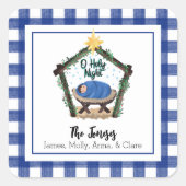 水色ブループレイド出生ギフトラベルシール スクエアシール (正面)