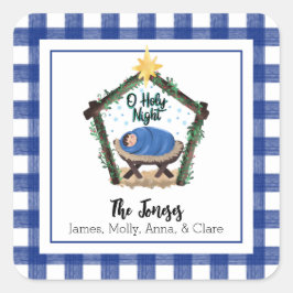 水色ブループレイド出生ギフトラベルシール スクエアシール